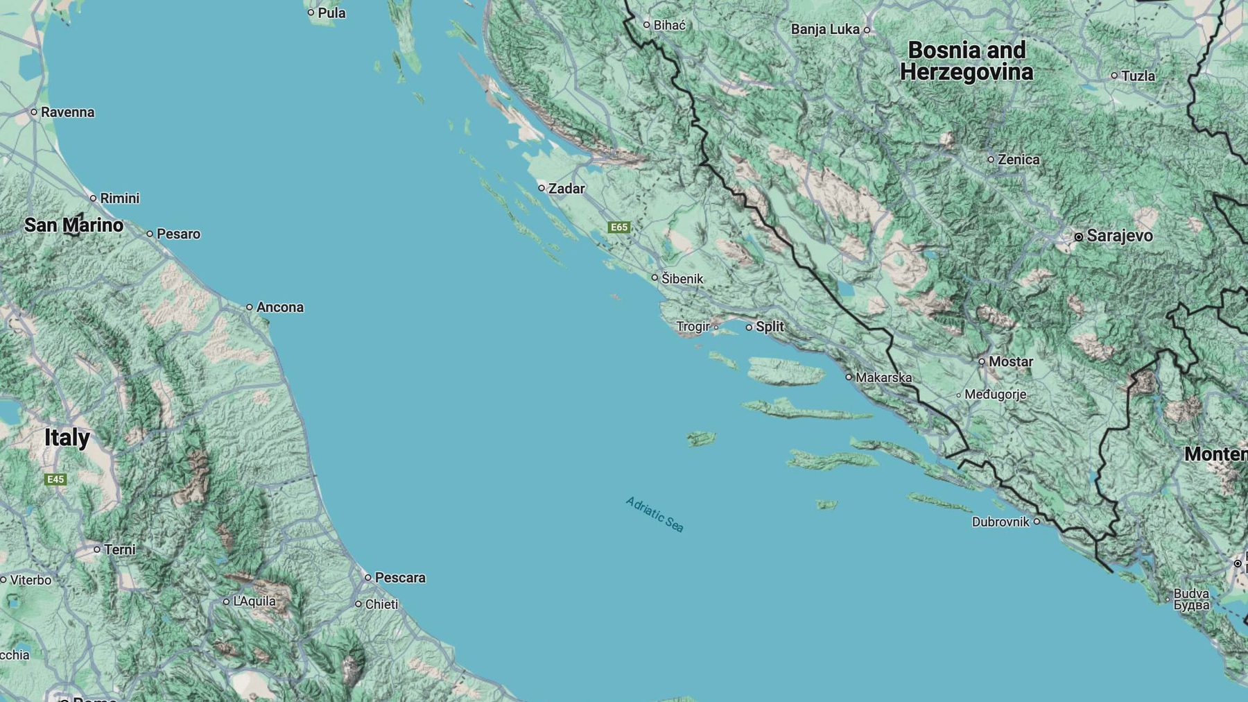 Map of the Croatian project area along the Adriatic coast